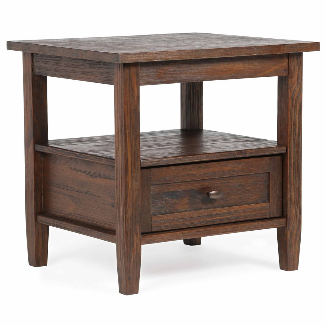 Warm Shaker End Table Solid Wood Storage Drawer Open Shelf Rustic Living Room Image 1