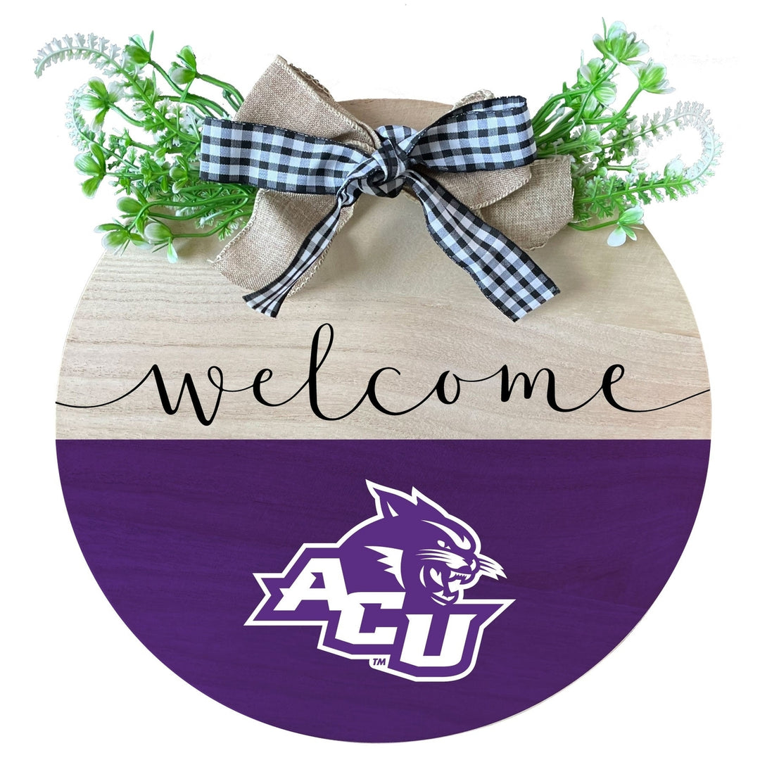 Abilene Christian University Wooden Wreath Welcome Sign Officially Licensed Collegiate Product Image 1