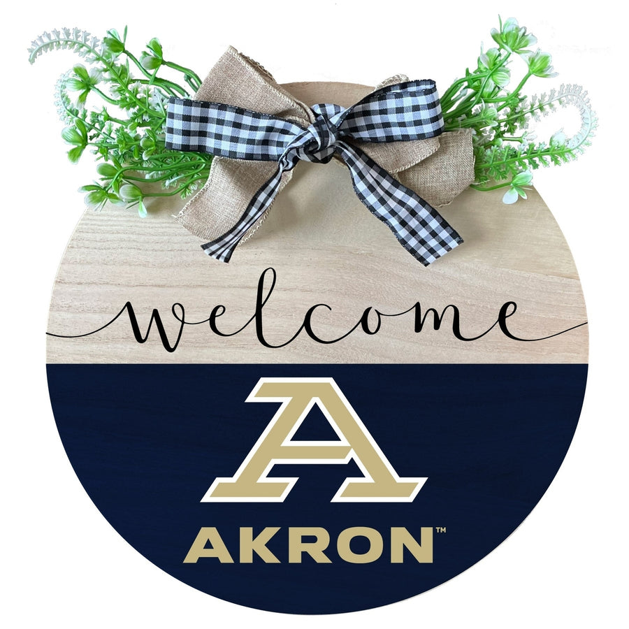 Akron Zips Wooden Wreath Welcome Sign Officially Licensed Collegiate Product Image 1