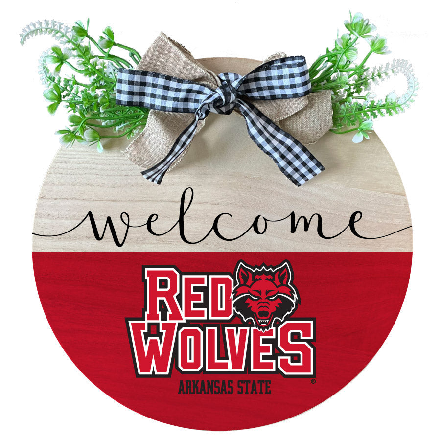 Arkansas State Wooden Wreath Welcome Sign Officially Licensed Collegiate Product Image 1