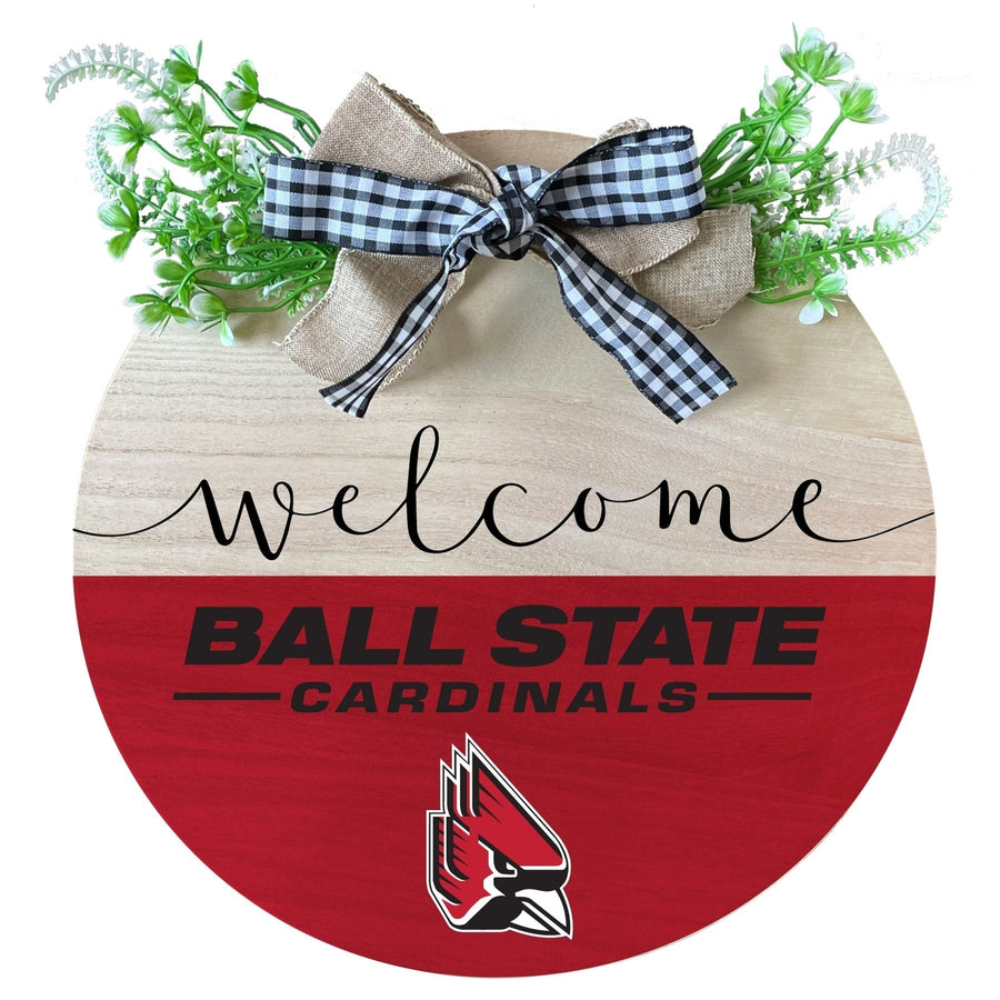 Ball State University Wooden Wreath Welcome Sign Officially Licensed Collegiate Product Image 1