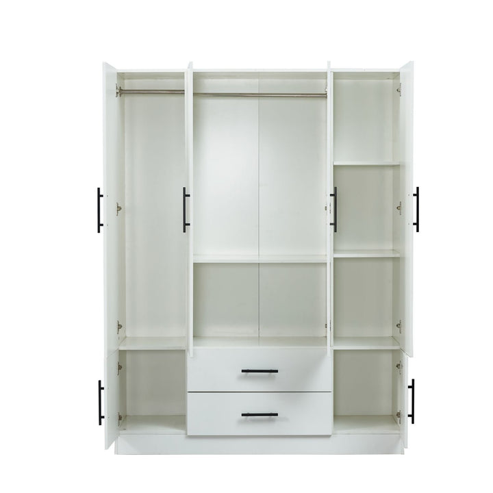 Livelylodge Armoire Wardrobe Closet with 4 Doors Mirror 2 Hanging Rod 2 Drawers and Mirrors Shelving for Bedroom Image 2