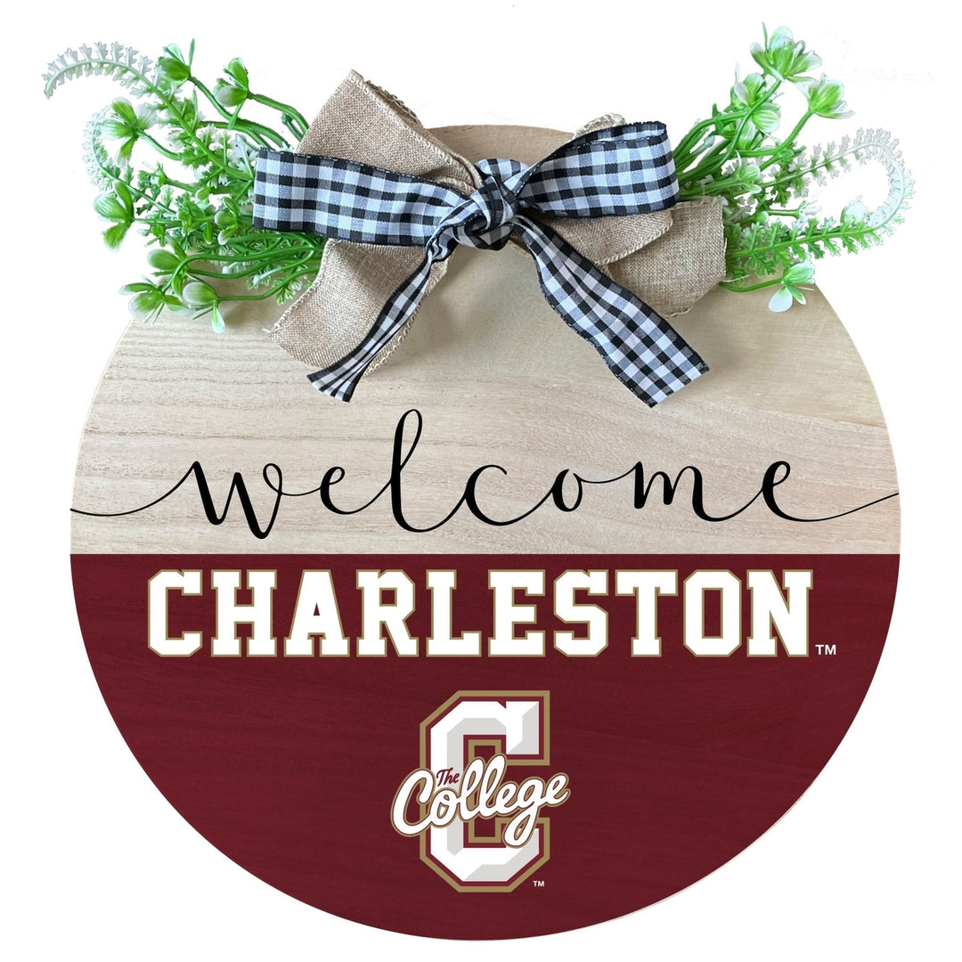 College of Charleston Wooden Wreath Welcome Sign Officially Licensed Collegiate Product Image 1