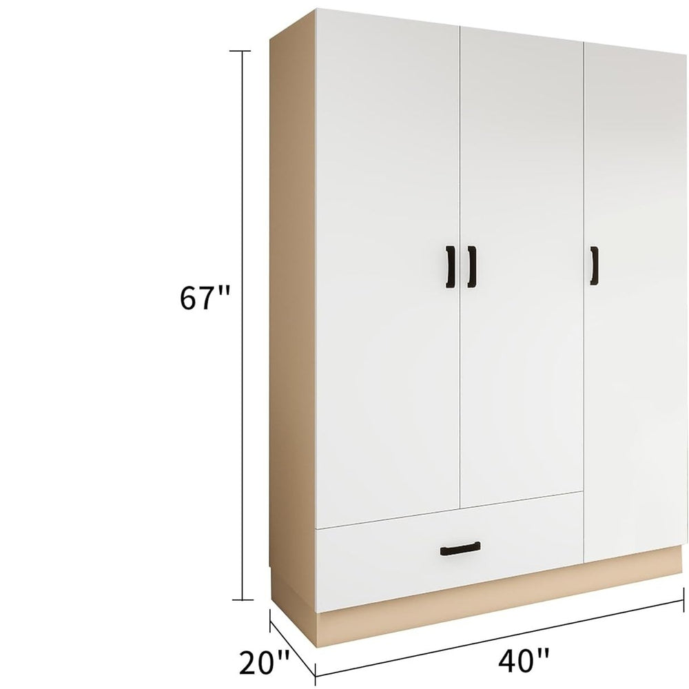 Livelylodge Armoire Wardrobe Closet with 3 Doors, 69" High Bedroom Wardrobe Closet with Closet Drawers, Clothes Cabinet Image 2