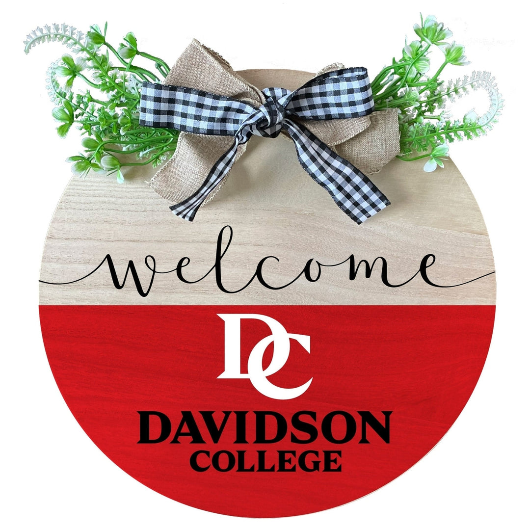 Davidson College Wooden Wreath Welcome Sign Officially Licensed Collegiate Product Image 1