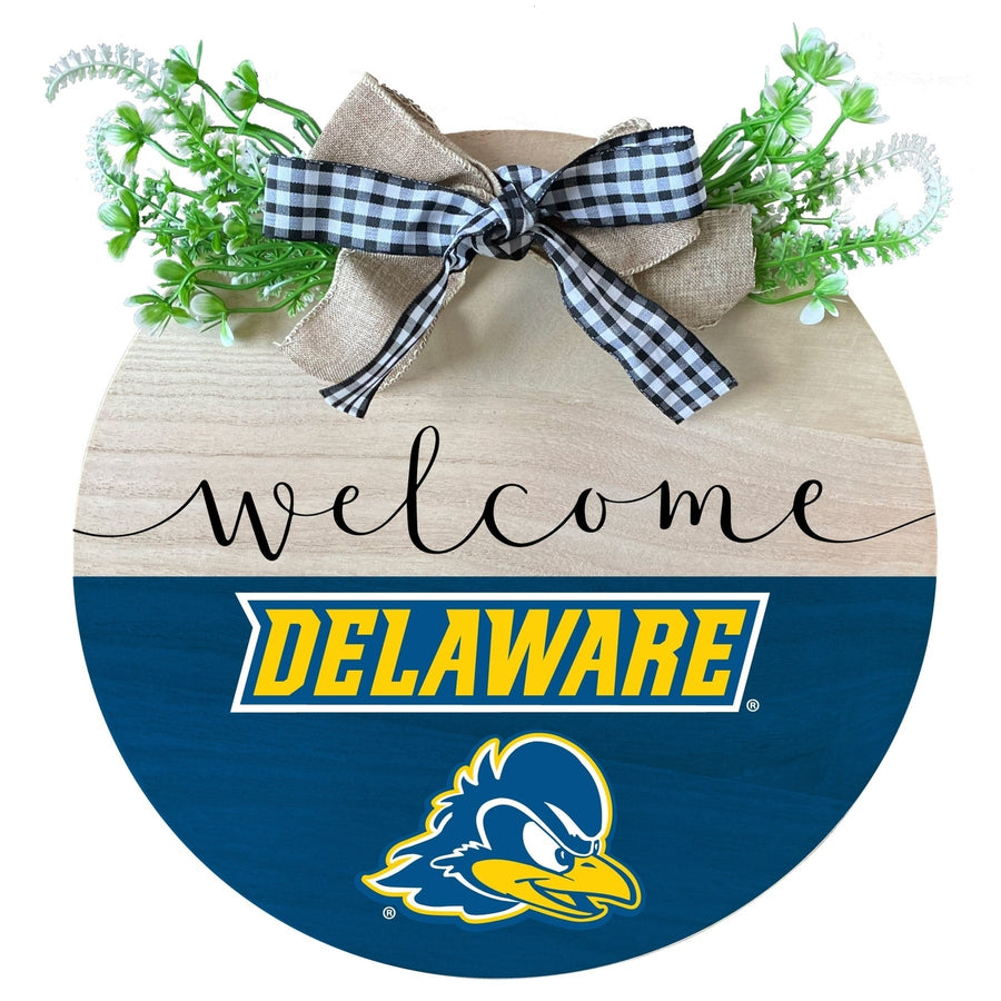 Delaware Blue Hens Wooden Wreath Welcome Sign Officially Licensed Collegiate Product Image 1