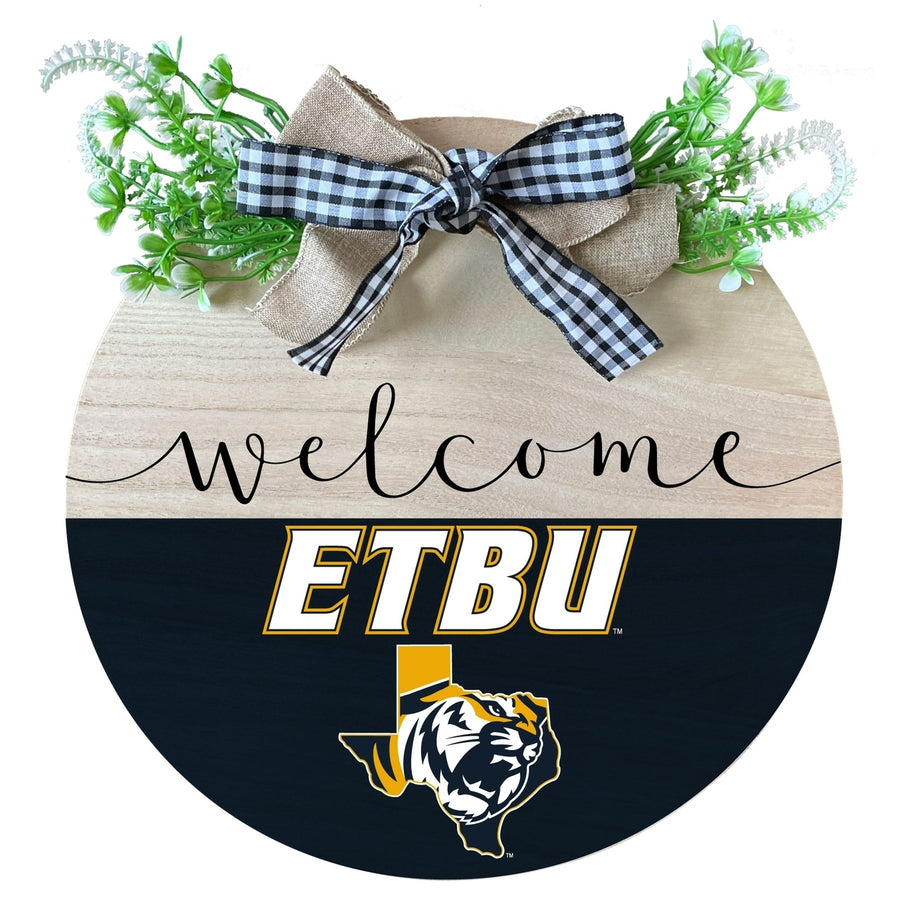 East Texas Baptist University Wooden Wreath Welcome Sign Officially Licensed Collegiate Product Image 1