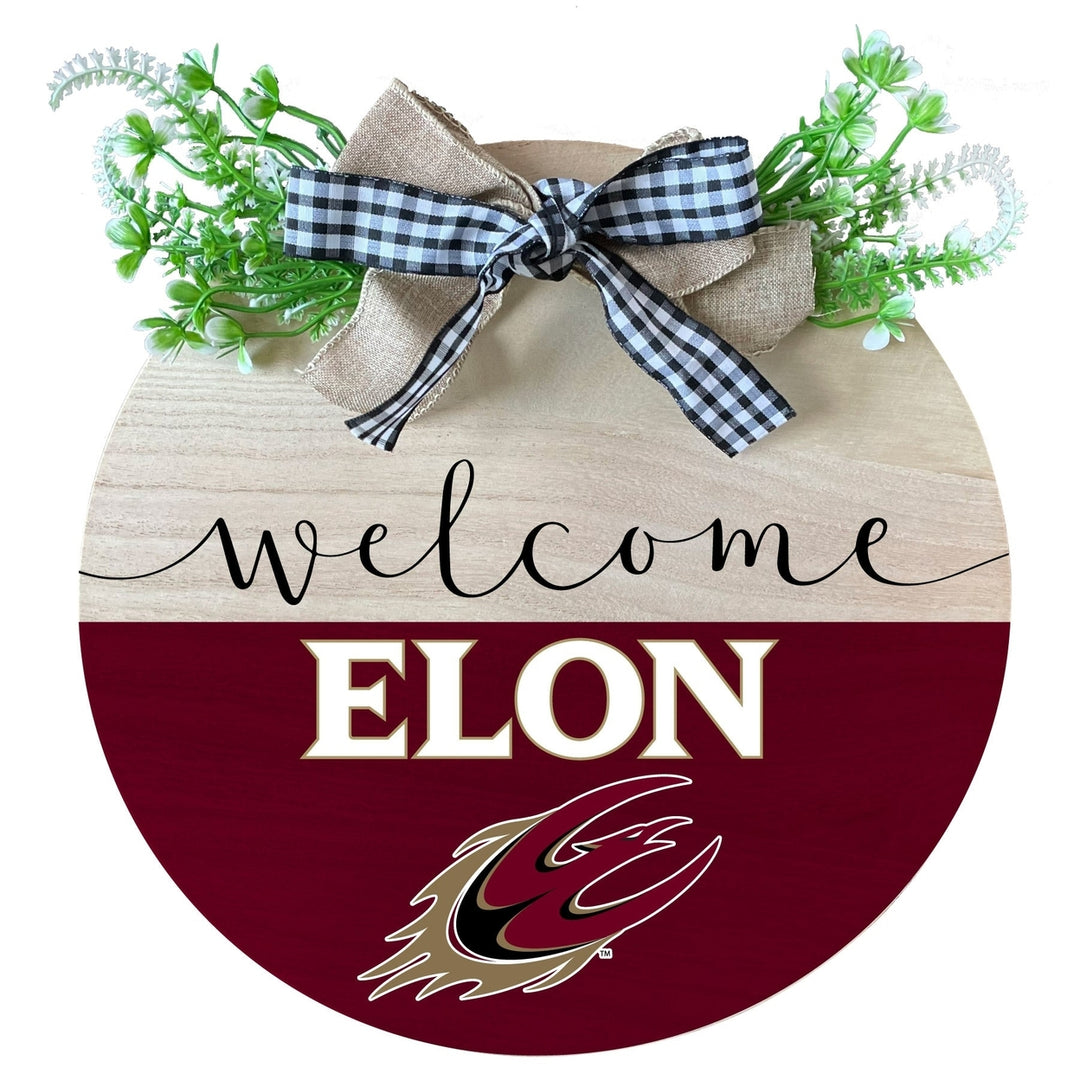 Elon University Wooden Wreath Welcome Sign Officially Licensed Collegiate Product Image 1