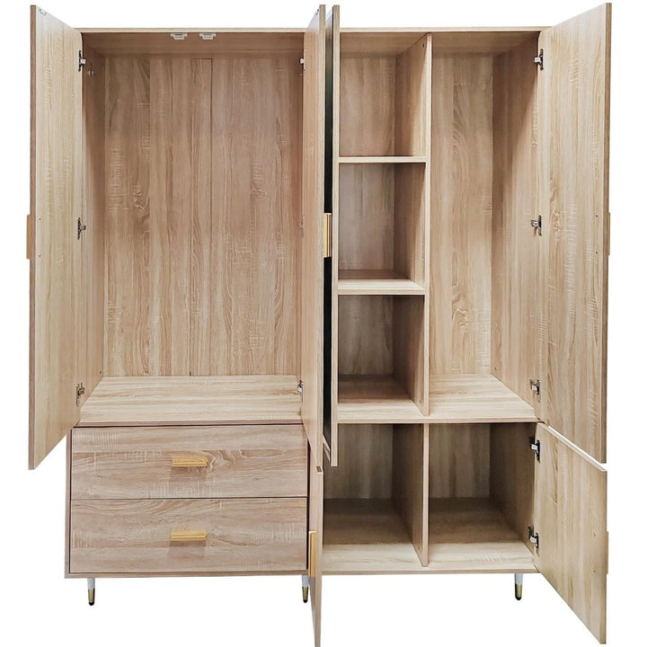 Livelylodge Armoire Wardrobe Closet Wooden Storage Cabinet with 4 Doors, 2 Hanging Rods, 2 Drawers and Mirror for Image 3