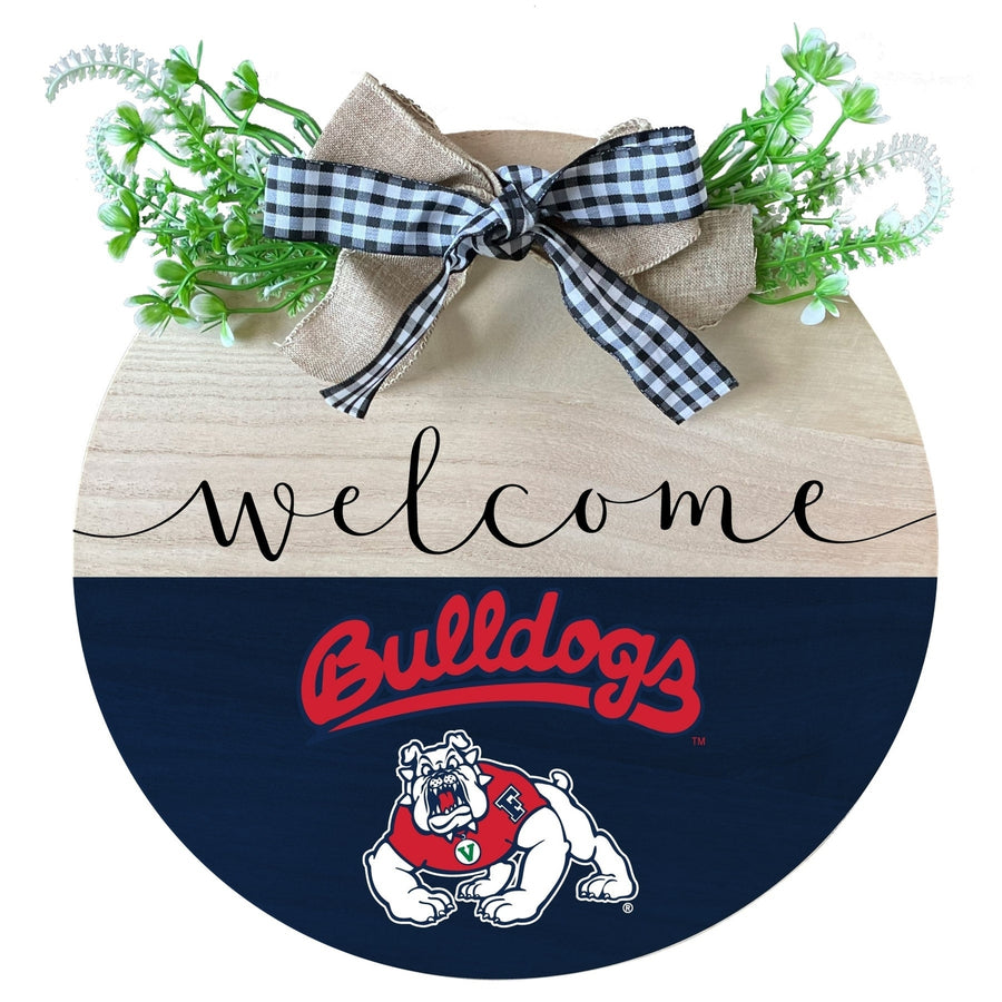 Fresno State Bulldogs Wooden Wreath Welcome Sign Officially Licensed Collegiate Product Image 1