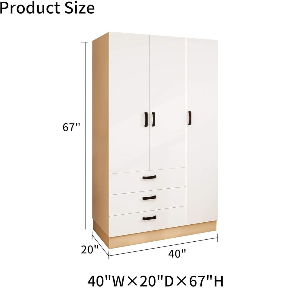 Livelylodge Armoire Wardrobe Closet, Wardrobe Closet with 3 Doors, Bedroom Armoires with Hanging Rod, Wardrobe Cabinet Image 2