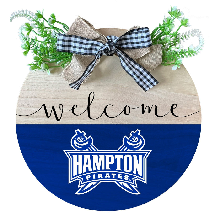 Hampton University Wooden Wreath Welcome Sign Officially Licensed Collegiate Product Image 1