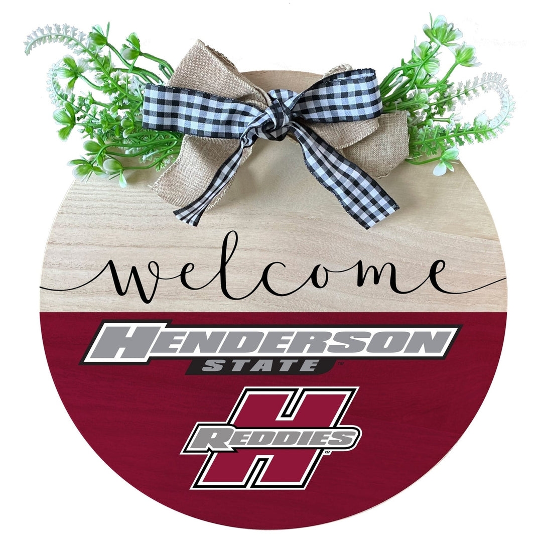 Henderson State Reddies Wooden Wreath Welcome Sign Officially Licensed Collegiate Product Image 1