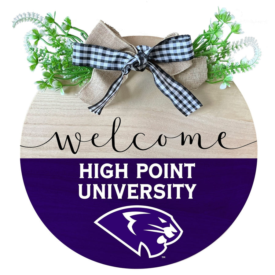 High Point University Wooden Wreath Welcome Sign Officially Licensed Collegiate Product Image 1