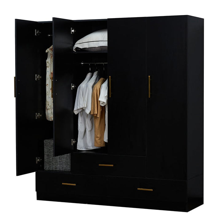 Livelyldoge Black Armoire Wardrobe Closet: 4-Door with 3 Drawers Bedroom Armoires with Mirror and Bedroom Armoire Image 1