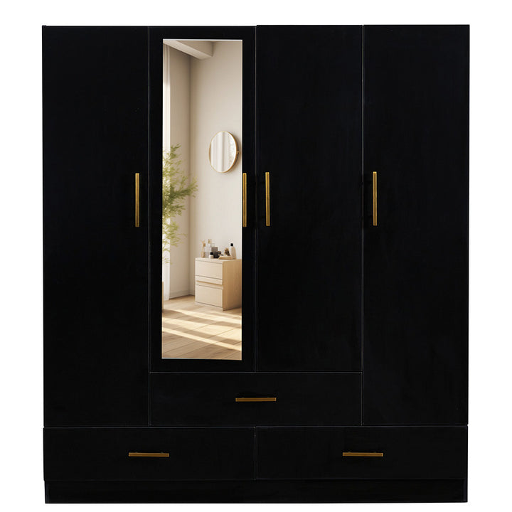 Livelyldoge Black Armoire Wardrobe Closet: 4-Door with 3 Drawers Bedroom Armoires with Mirror and Bedroom Armoire Image 3