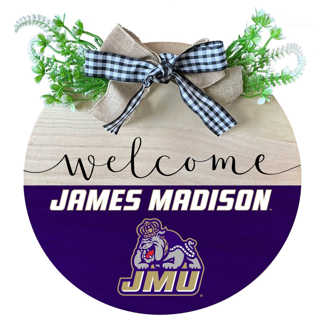 James Madison Dukes Wooden Wreath Welcome Sign Officially Licensed Collegiate Product Image 1