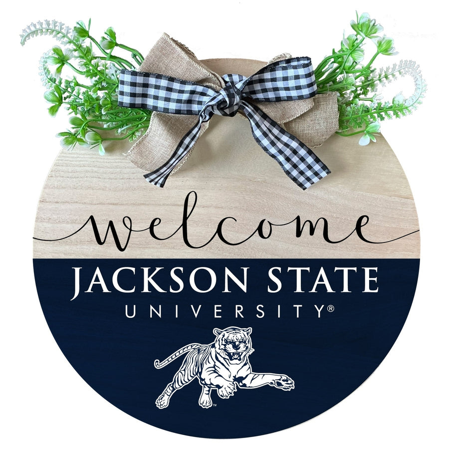 Jackson State University Wooden Wreath Welcome Sign Officially Licensed Collegiate Product Image 1