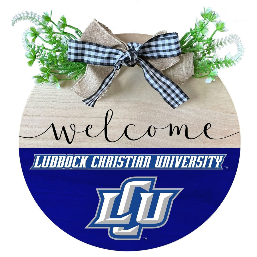 Lubbock Christian University Chaparral Wooden Wreath Welcome Sign Officially Licensed Collegiate Product Image 1