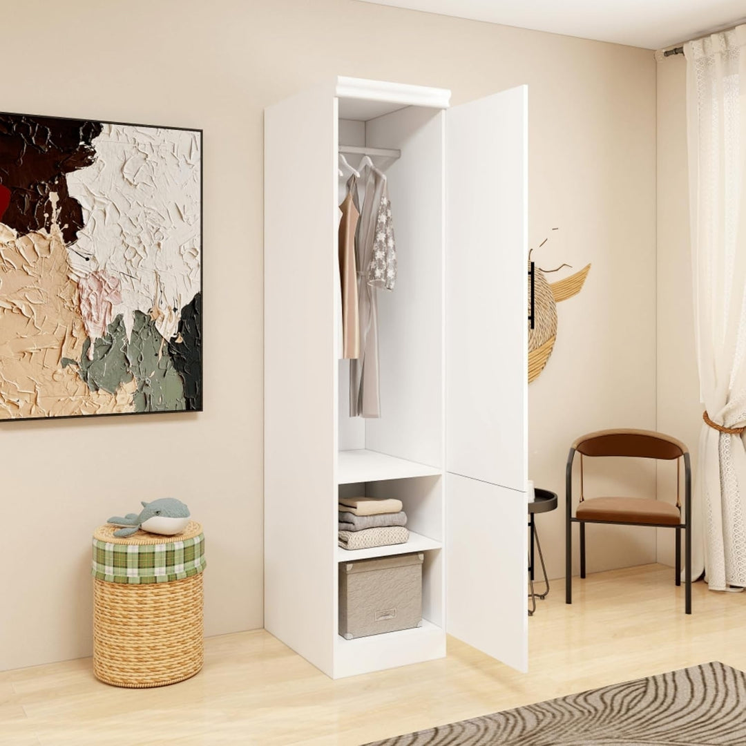 Wood Wardrobe Closet Armoire with Hanging Rod and Storage Cabinet for Bedroom Image 3