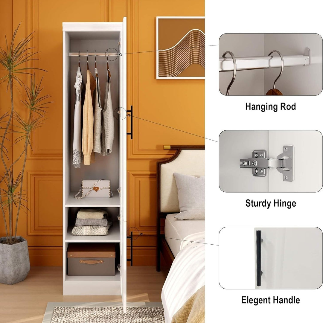 Wood Wardrobe Closet Armoire with Hanging Rod and Storage Cabinet for Bedroom Image 4