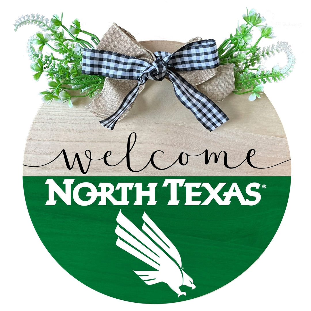 North Texas Wooden Wreath Welcome Sign Officially Licensed Collegiate Product Image 1