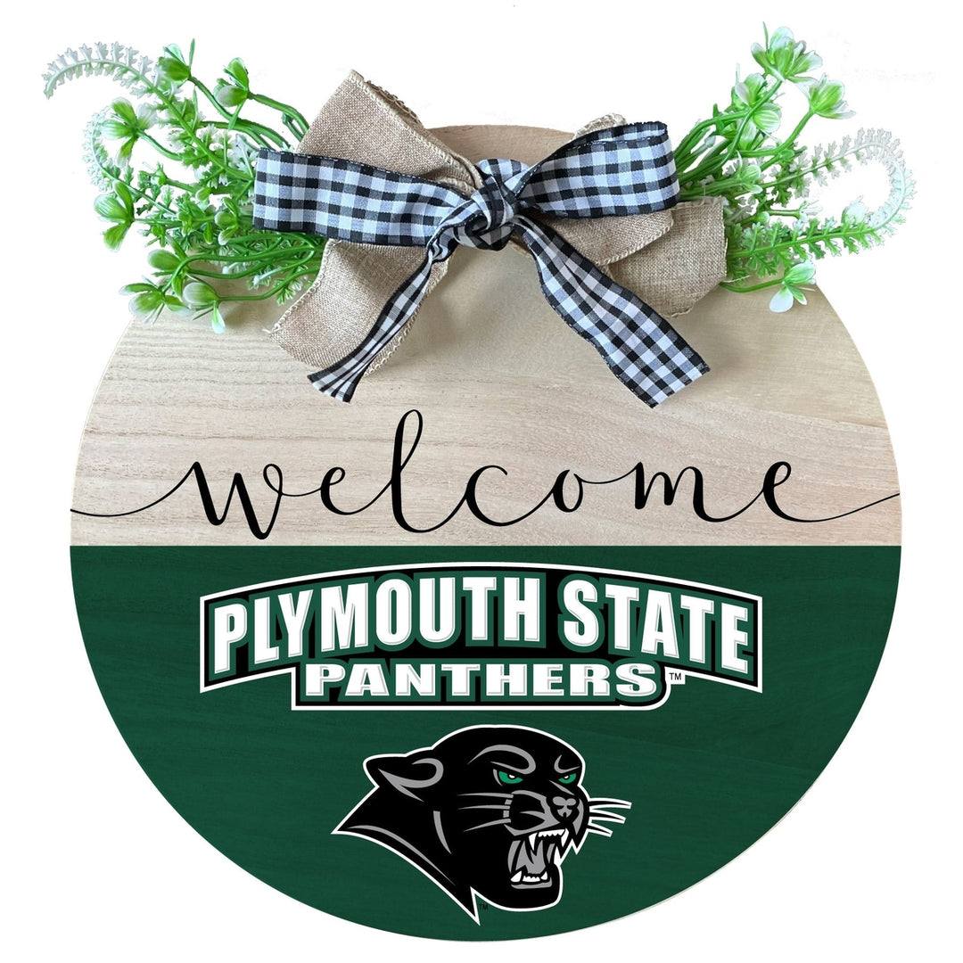 Plymouth State University Wooden Wreath Welcome Sign Officially Licensed Collegiate Product Image 1