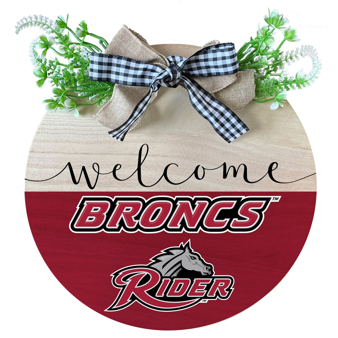 Rider University Broncs Wooden Wreath Welcome Sign Officially Licensed Collegiate Product Image 1