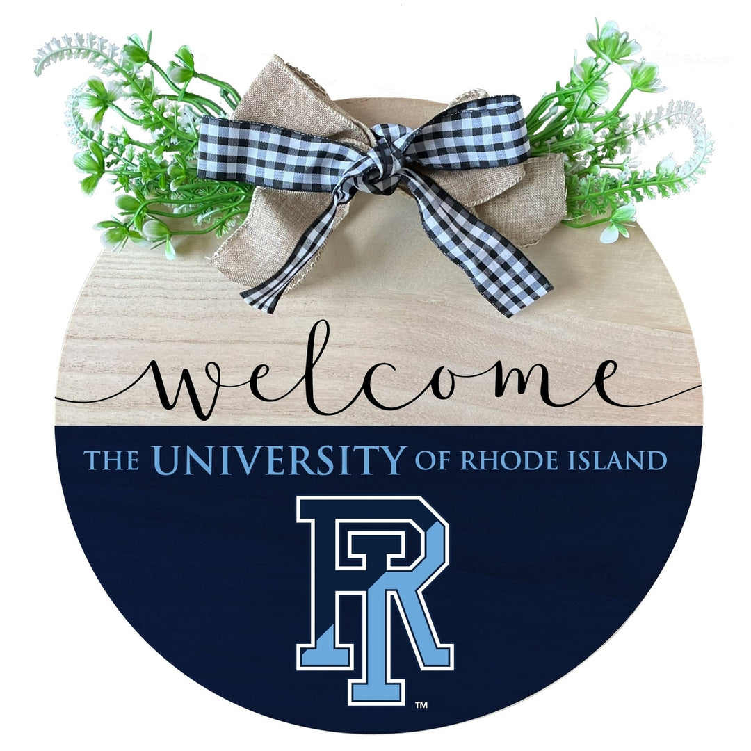 Rhode Island University Wooden Wreath Welcome Sign Officially Licensed Collegiate Product Image 1