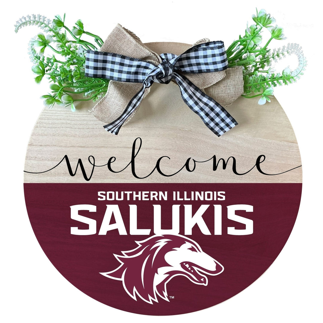 Southern Illinois Salukis Wooden Wreath Welcome Sign Officially Licensed Collegiate Product Image 1