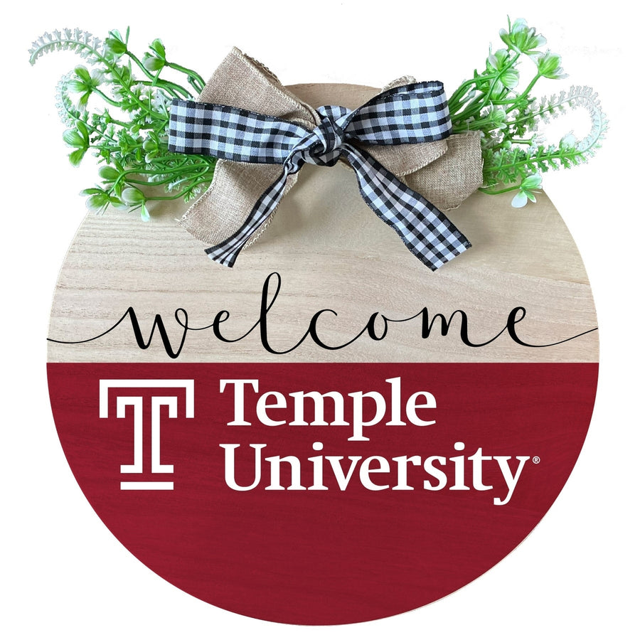 Temple University Wooden Wreath Welcome Sign Officially Licensed Collegiate Product Image 1