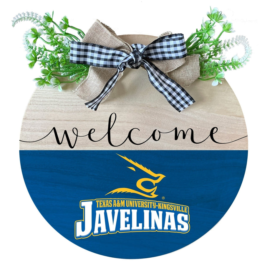 Texas AandM Kingsville Javelinas Wooden Wreath Welcome Sign Officially Licensed Collegiate Product Image 1