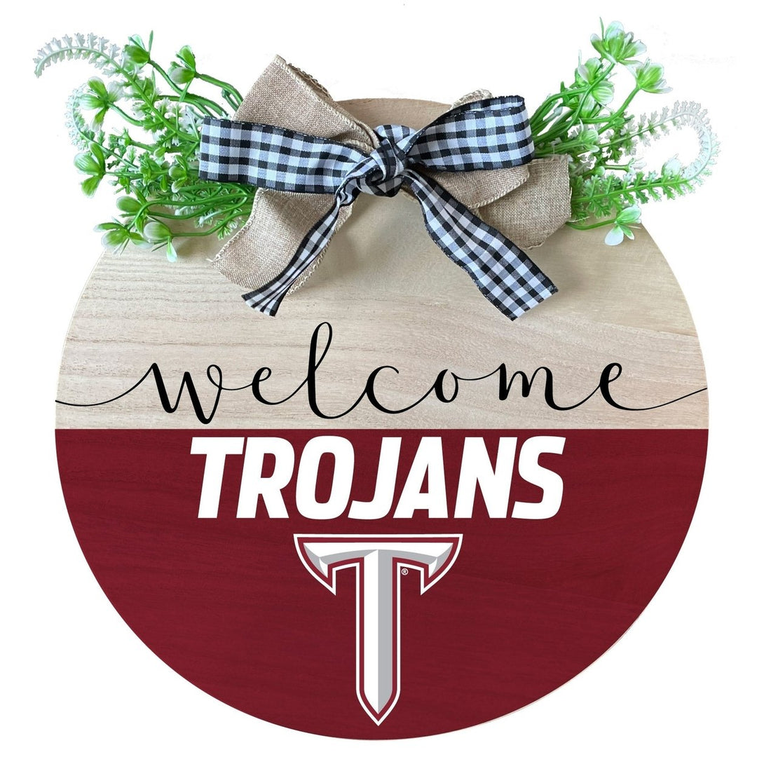 Troy University Wooden Wreath Welcome Sign Officially Licensed Collegiate Product Image 1