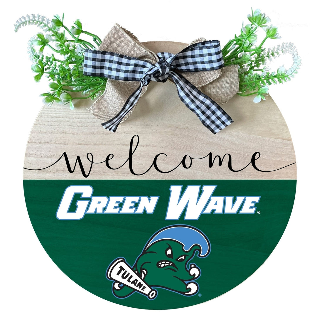 Tulane University Green Wave Wooden Wreath Welcome Sign Officially Licensed Collegiate Product Image 1