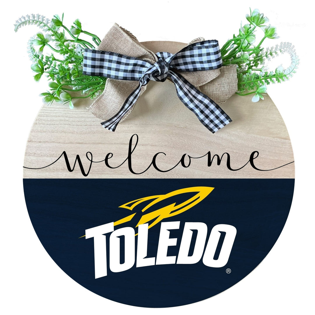 Toledo Rockets Wooden Wreath Welcome Sign Officially Licensed Collegiate Product Image 1