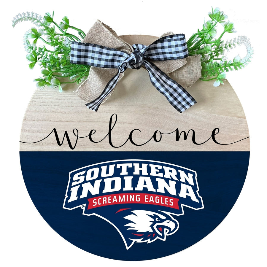 University of Southern Indiana Wooden Wreath Welcome Sign Officially Licensed Collegiate Product Image 1