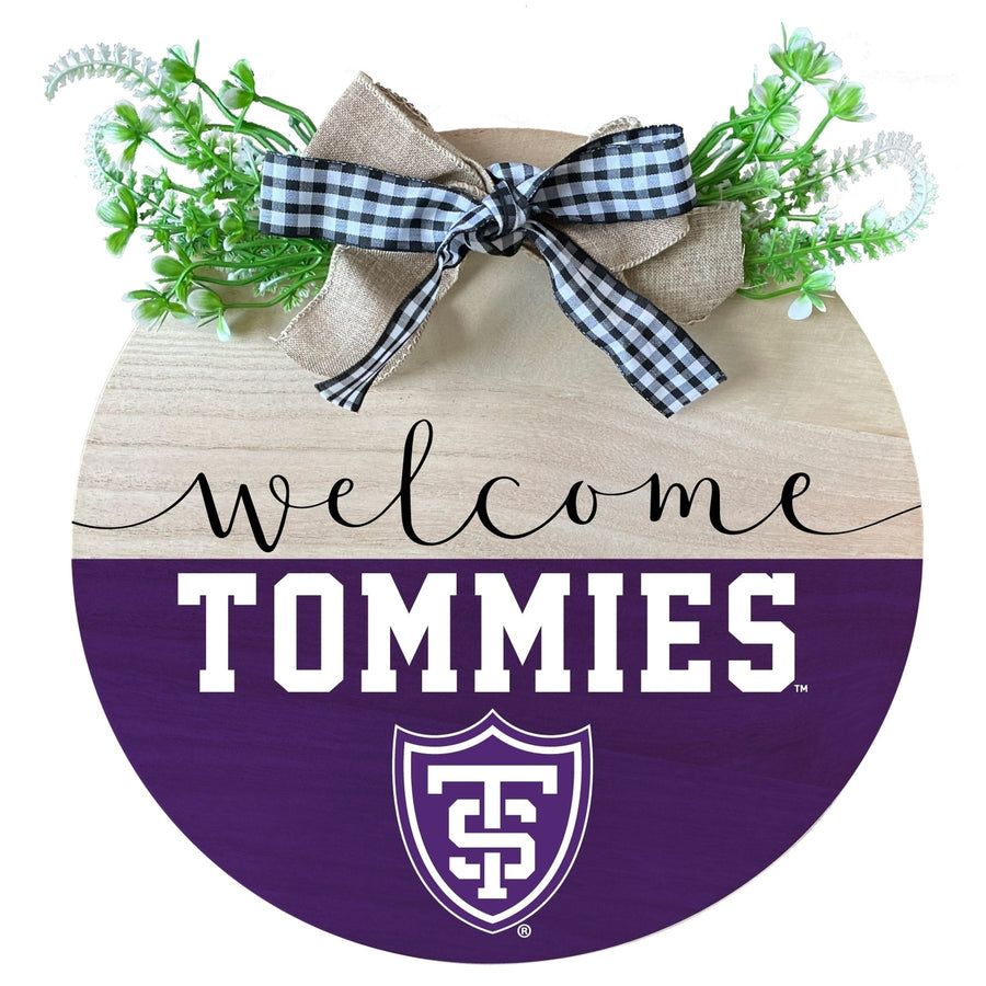 University of St. Thomas Wooden Wreath Welcome Sign Officially Licensed Collegiate Product Image 1