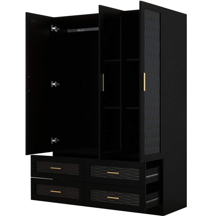 ClassyCabin Wooden Armoire Wardrobe Closet Black 3 Doors 4 Drawers Large Capacity Image 4