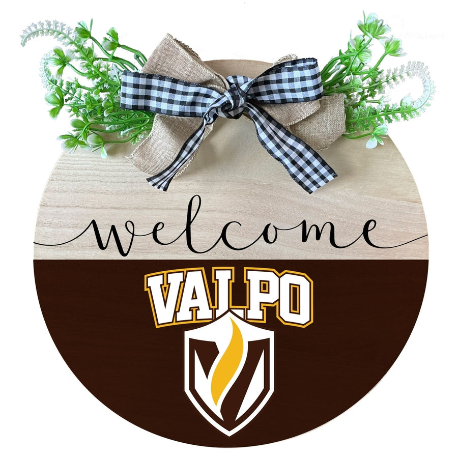 Valparaiso University Wooden Wreath Welcome Sign Officially Licensed Collegiate Product Image 1