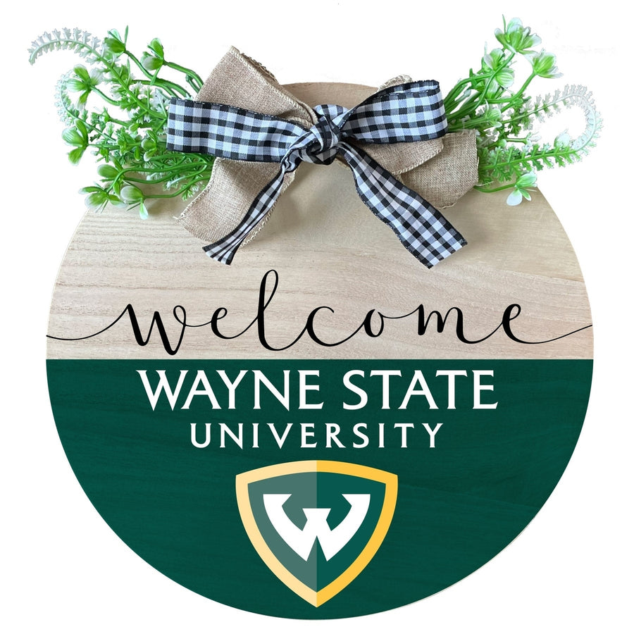 Wayne State Wooden Wreath Welcome Sign Officially Licensed Collegiate Product Image 1