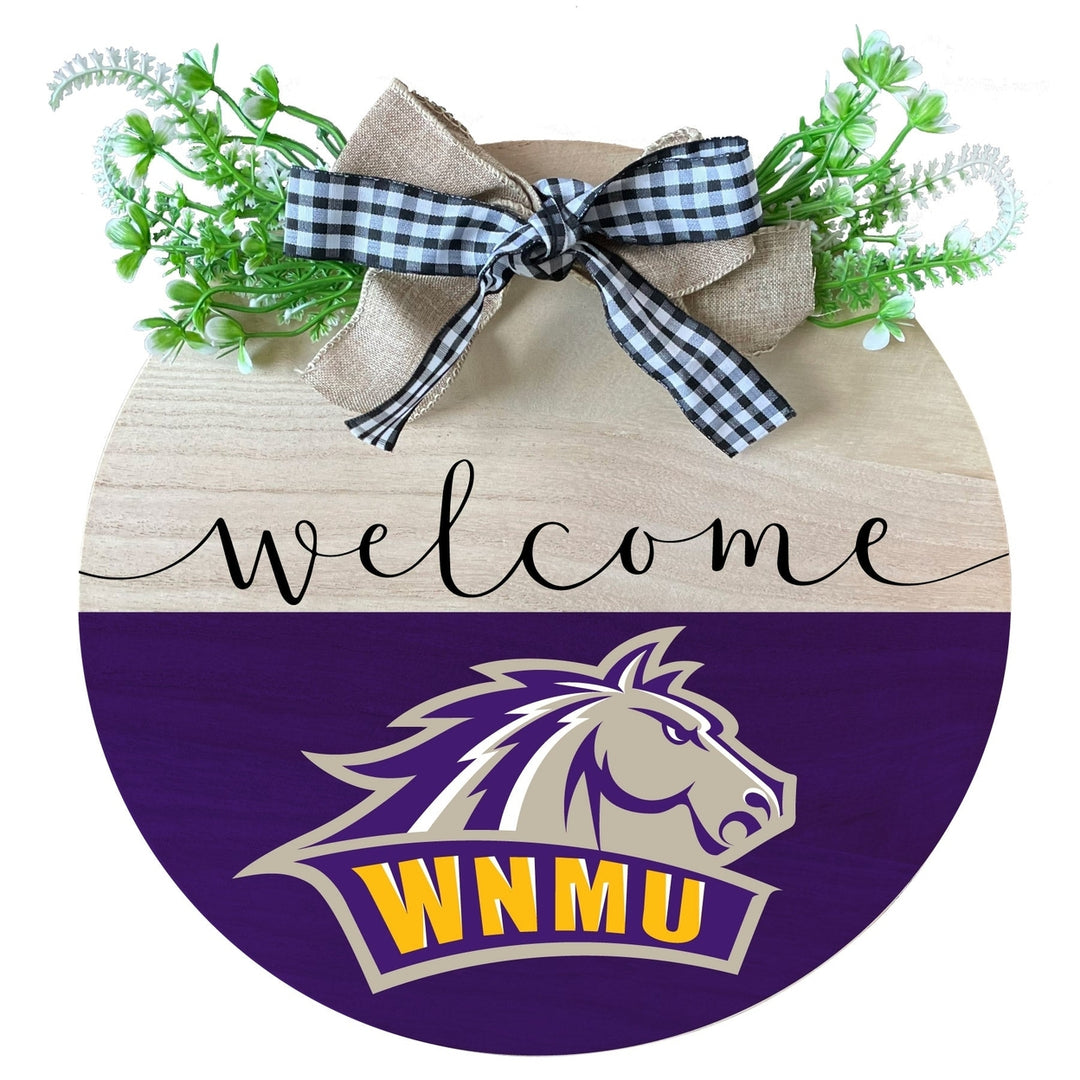 Western Mexico University Wooden Wreath Welcome Sign Officially Licensed Collegiate Product Image 1