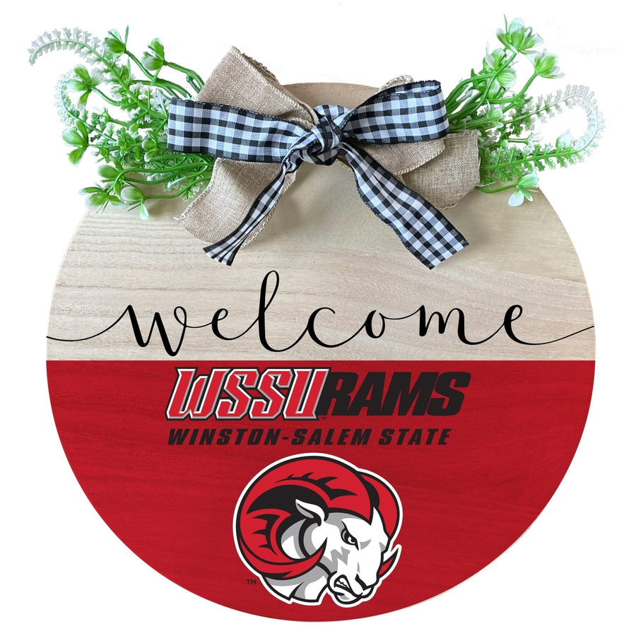 Winston-Salem State Wooden Wreath Welcome Sign Officially Licensed Collegiate Product Image 1