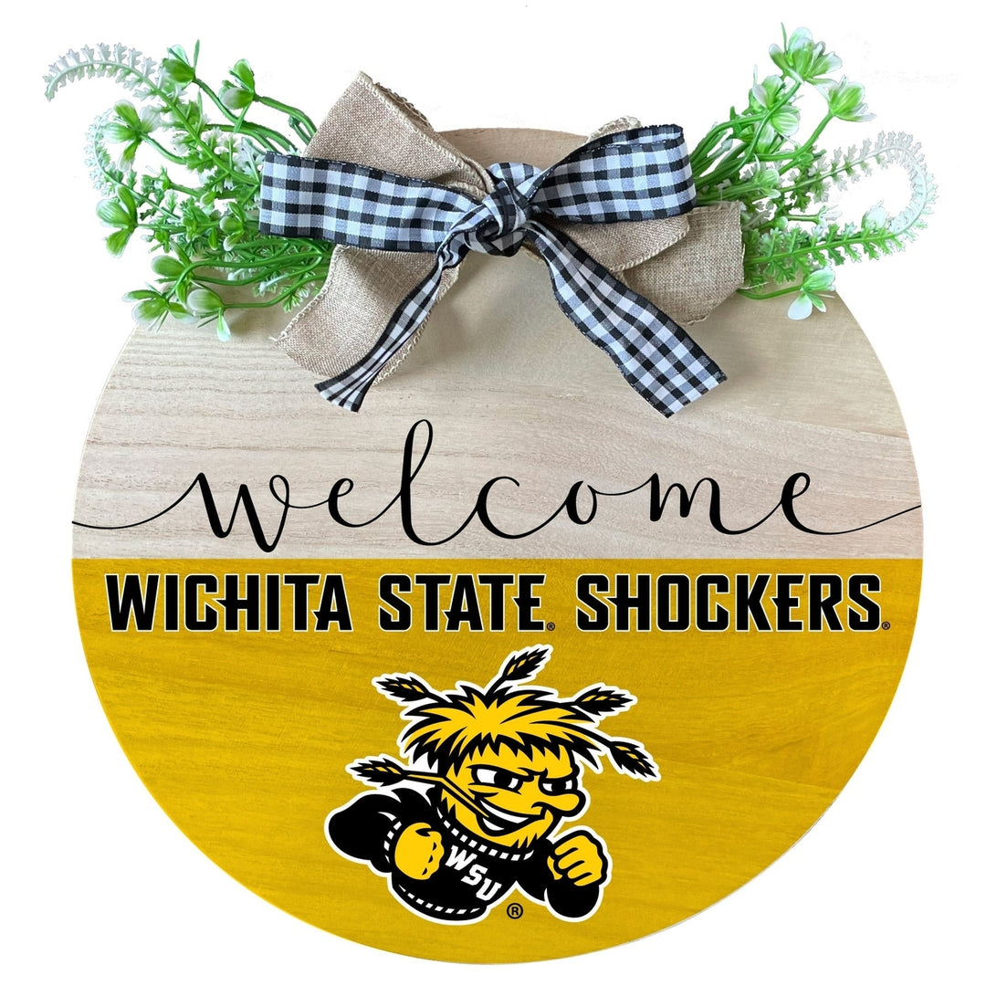 Wichita State Shockers Wooden Wreath Welcome Sign Officially Licensed Collegiate Product Image 1