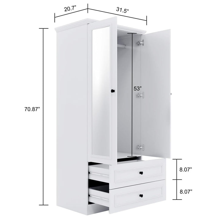 ClassyCabin White Wood Armoire Wardrobe Closet 2 Doors 2 Drawers Large Capacity Image 3