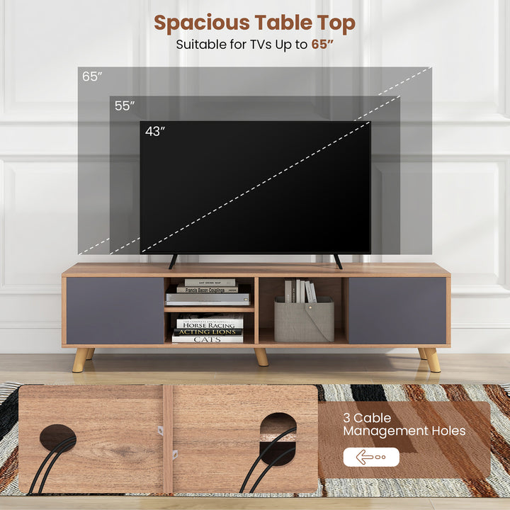 TV Stand for TVs up to 65 Modern Rustic TV Cabinet w/ Open Shelf TV Console Table Image 7