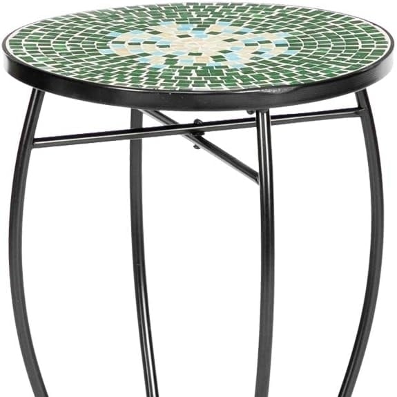 Round Iron Indoor and Outdoor Side Table Mosaic Plant Stand Round End Table with 14" Ceramic Tile Top Image 2