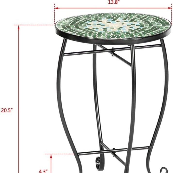 Round Iron Indoor and Outdoor Side Table Mosaic Plant Stand Round End Table with 14" Ceramic Tile Top Image 6