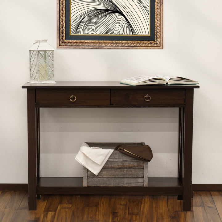 Sunnydaze Solid Pine 2-Drawer Console Table - 42 in - Dark Brown Image 5