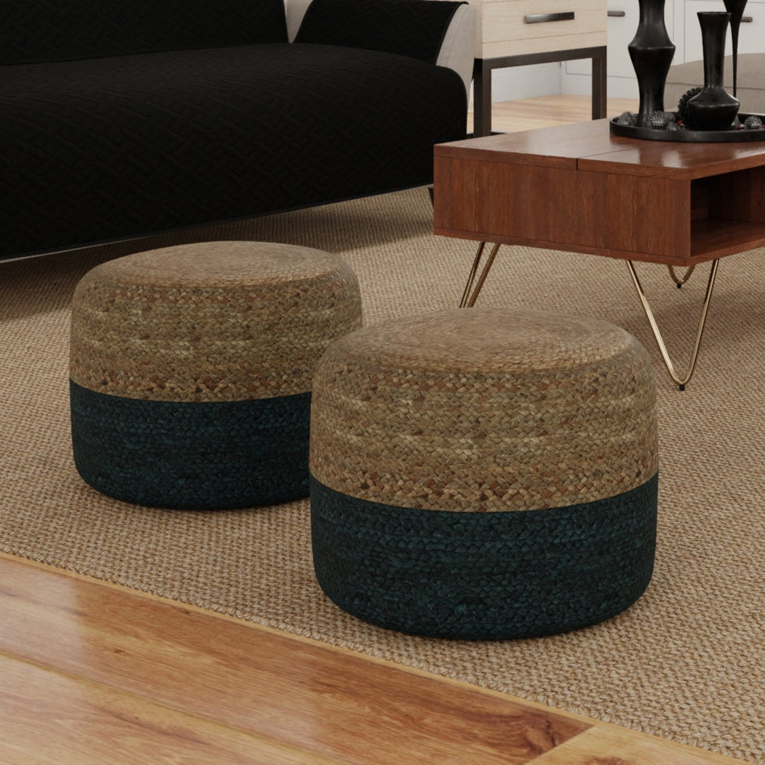 Simpli Home Lydia Round Pouf Woven Jute 18in Multi-Functional Foot Stool Image 10