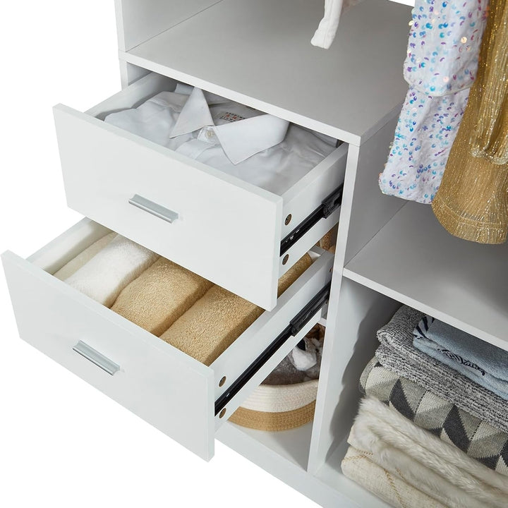 Livelylodge Wood Closet Organizer System: Walk-in Closet System Free Standing Closet with 2 Drawers with Shelves Hanging Image 6